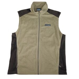 Columbia Mens Full Zip Fleece Vest Tan Brown Two Tone Size Large Outdoors Hiking